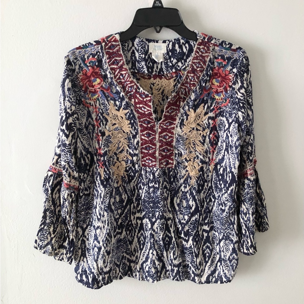 Sigrid Olsen Embroidered Peasant Top